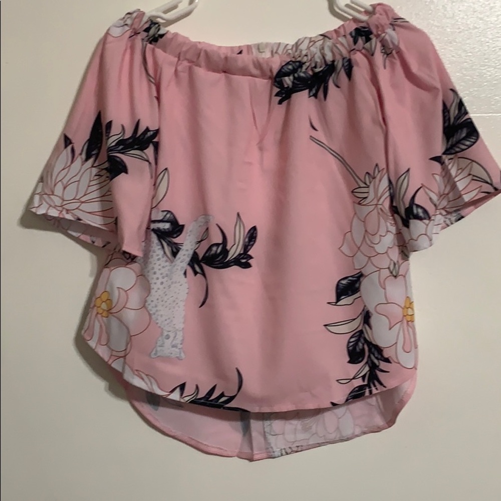 NWT Moking Top off shoulder pink floral blouse